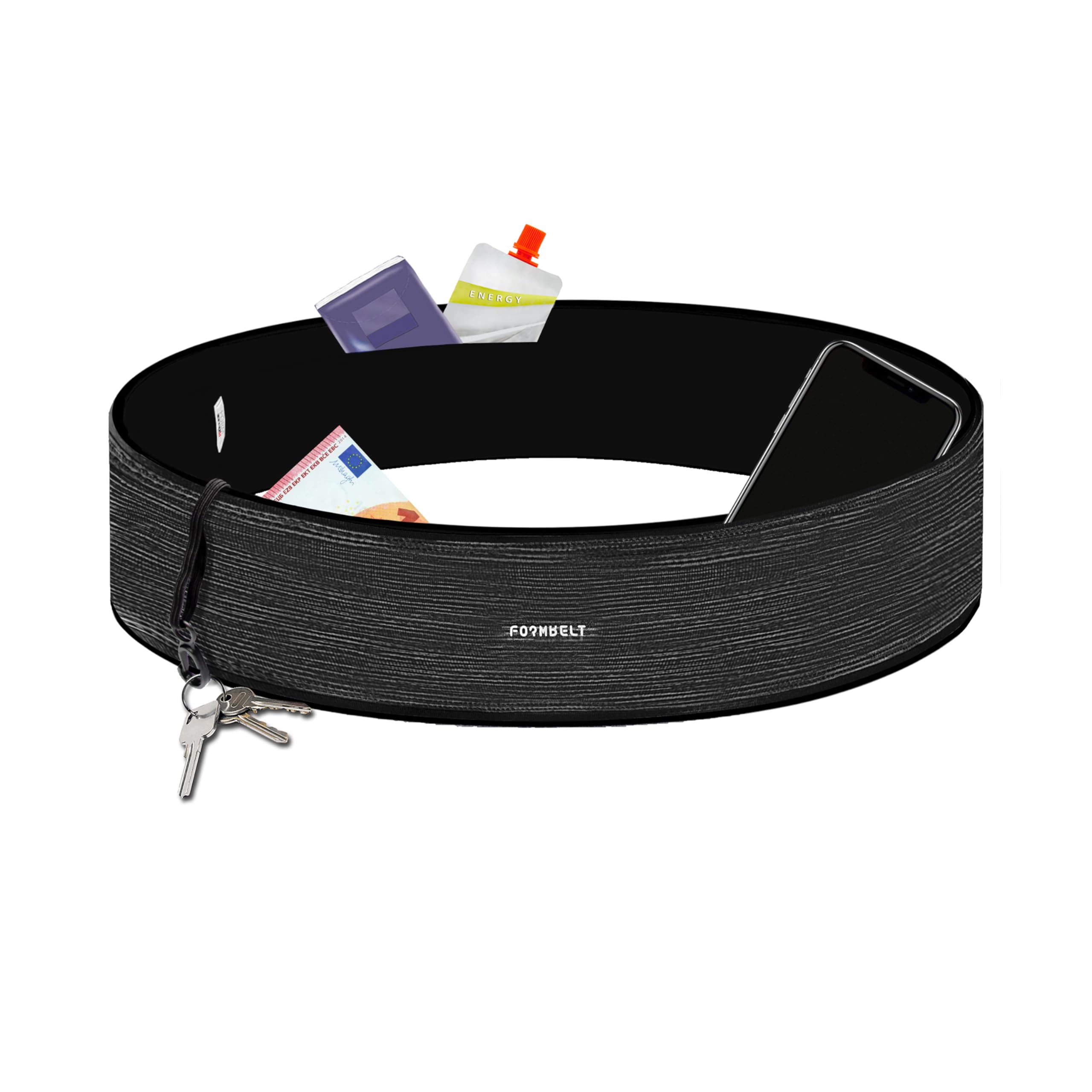Fitgriff® Hardloopriem voor dames en heren, veilige joggingtas voor telefoon, sleutels en essentiële accessoires, voor alle mobiele telefoons, grijs 2, medium - large, pasvorm