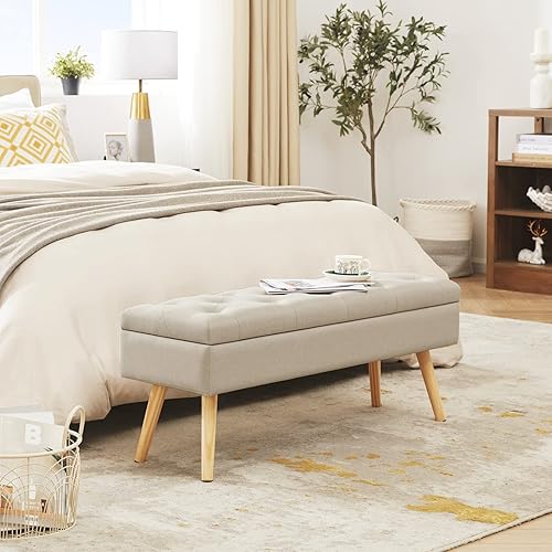 Miniatura 2 de Gitrah Banco de almacenamiento moderno para entrada, banco de extremo de la cama, banco otomano tapizado de lino para dormitorio para pie de cama,