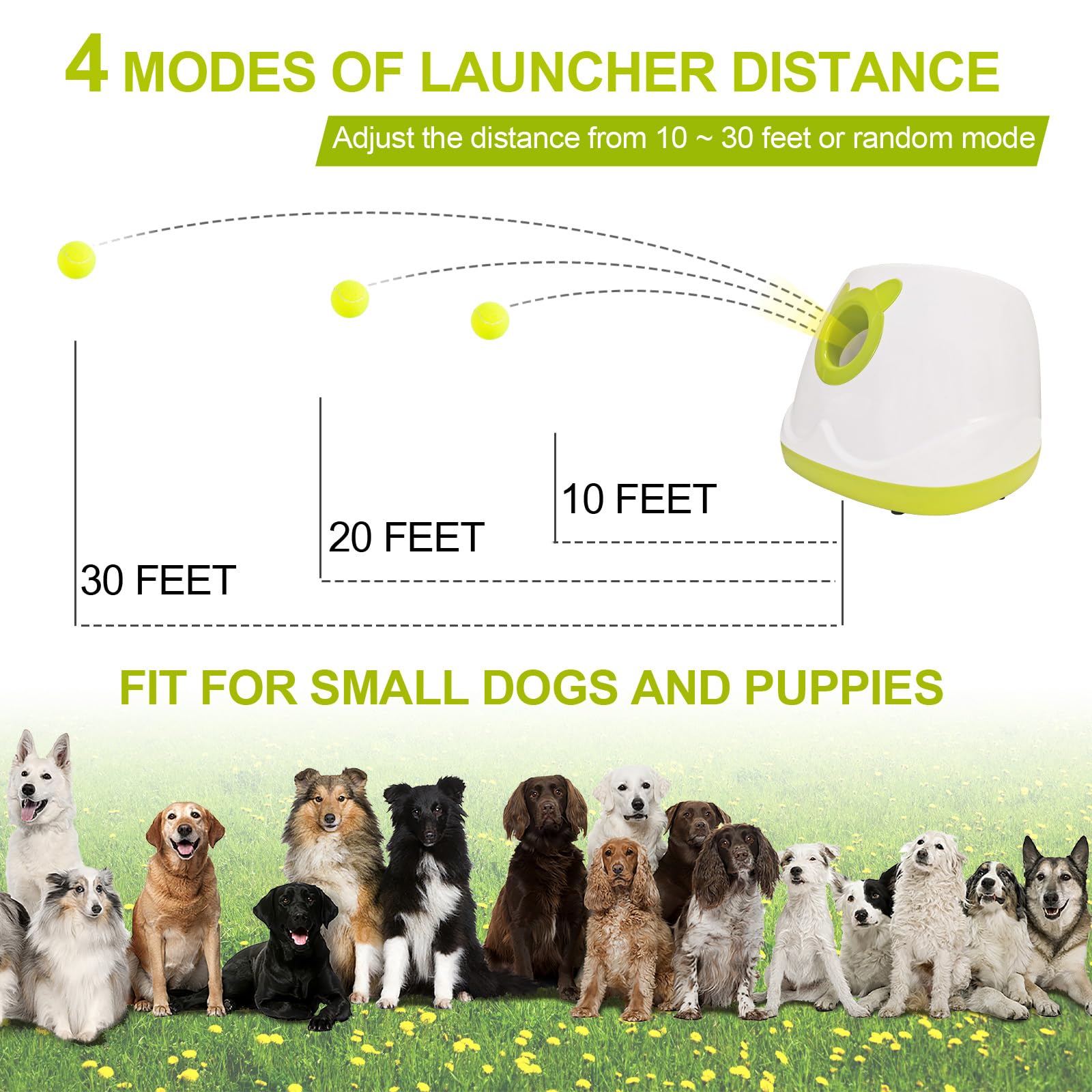 BESTHLS Lanceur automatique de balles de tennis interactif pour chien de petite et moyenne taille Distance de 3 à 9 m (Blanc2, télécommande incluse)