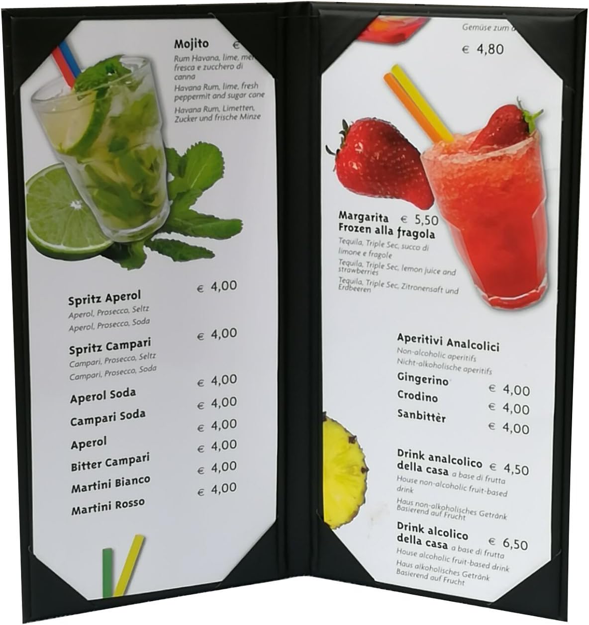 5 pcs of Restaurant Wine Menu Covers Holders 4.75" X 11" Inches, Double View,Sold by Box,with Clear PVC Sheets for Paper Protection