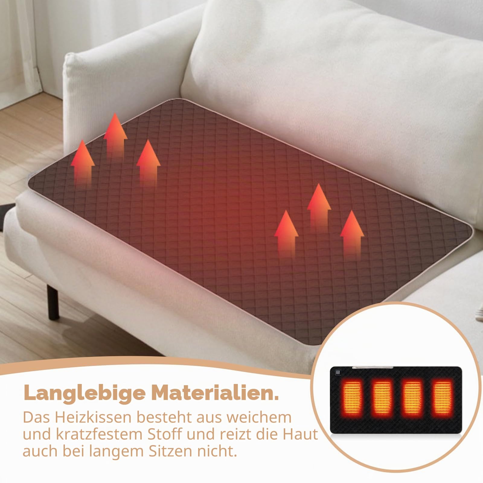 GAOUTO Beheizbare Sitzkissen, Usb Sitzkissen Beheizbar, 45 x 90 cm Ultraweich Heizkissen Bürostuhl mit 3 Heizstufen, Tragebar USB 5V Beheiztes Kissen für Bürostühle, Zuhause, Camping (Schwarz)