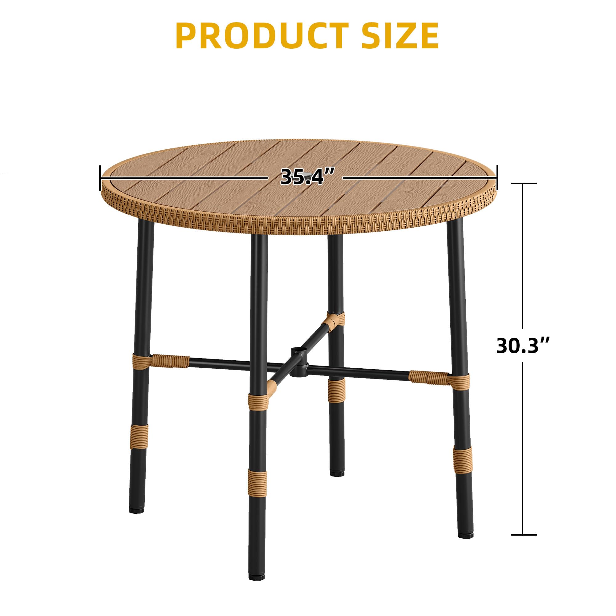 Mesa de comedor redonda para 4 mesas de 35.4 pulgadas con agujero para sombrilla y niveladores ajustables, mesa de bistró para todo tipo de clima con marco de metal para césped, jardín, patio 5