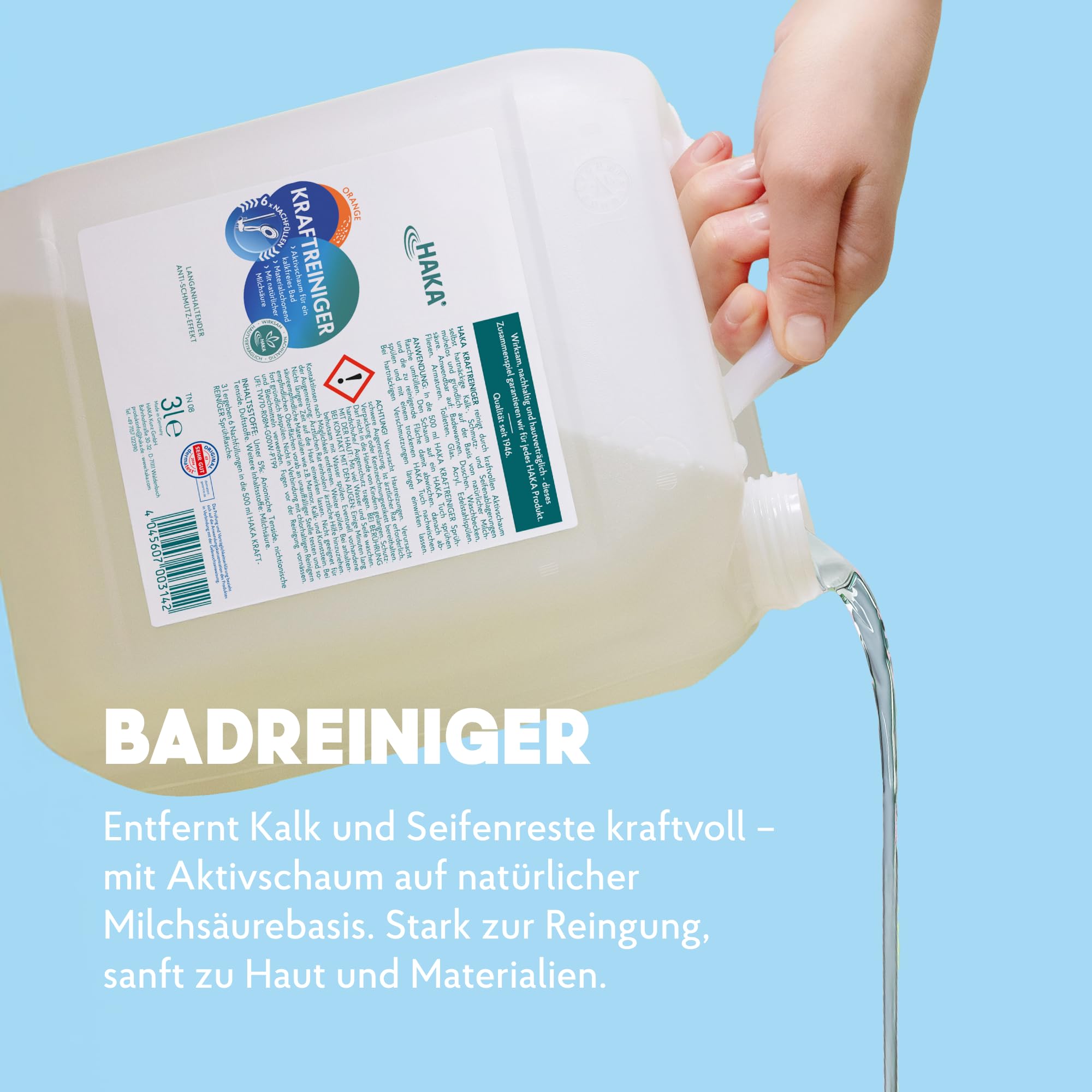 HAKA Kraftreiniger Nachfüller, Bad & Dusche, 3 L, Kalk- & Schmutzlösekraft