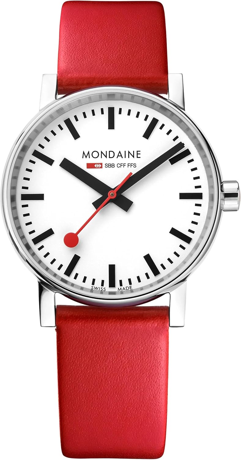 Mondaine Evo2 - Orologio con Cinturino Rosso in Pelle per Uomo e Donna, MSE.35110.LC, 35 MM Mondaine Evo2 - Orologio con Cinturino Rosso in Pelle per Uomo e Donna, MSE.35110.LC, 35 MM