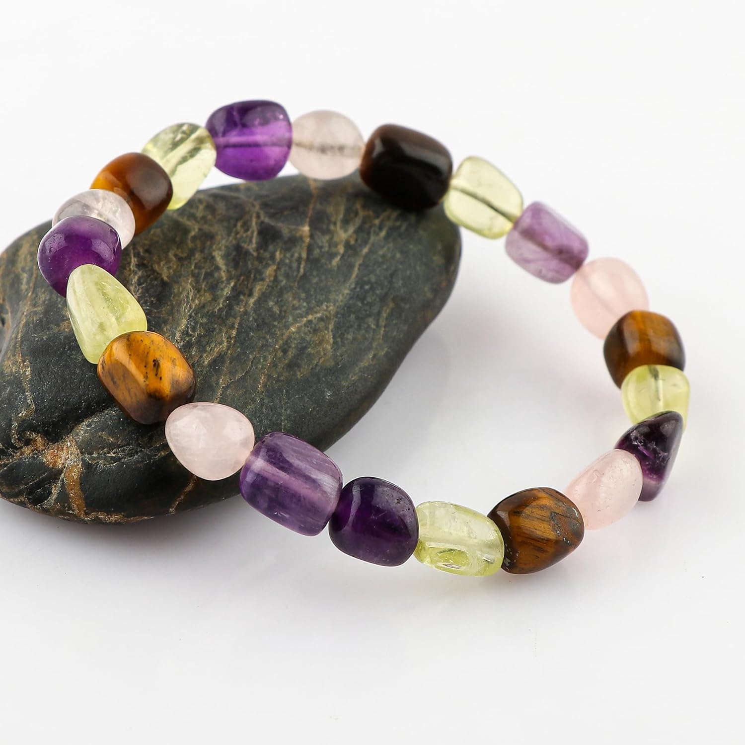 CRYSTALIS Multi Gemstones Elastic Stretch Bracelet, Natural Beads, Chakra Reiki Healing Jewelry for Men & Women, Adjustable Bracelet, Gift Giving Bracelet, 7.25 to 7.50 inch - Image 2