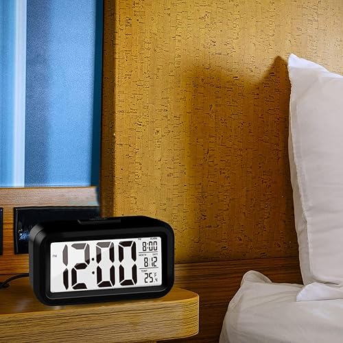 Miniatura 9 de Reloj despertador digital LCD, reloj para dormitorio, hogar, oficina, reloj digital con pantalla de temperatura, reloj despertador digital