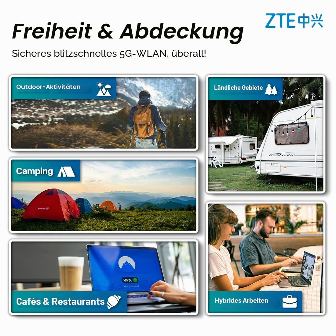ZTE U30AIR 5G Wi-Fi Pocket Router - High-Speed 5G Konnektivität, Dual-Band Wi-Fi, nahtloses Streaming & Gaming, einfache Einrichtung, tragbar, unterstützt mehrere Geräte
