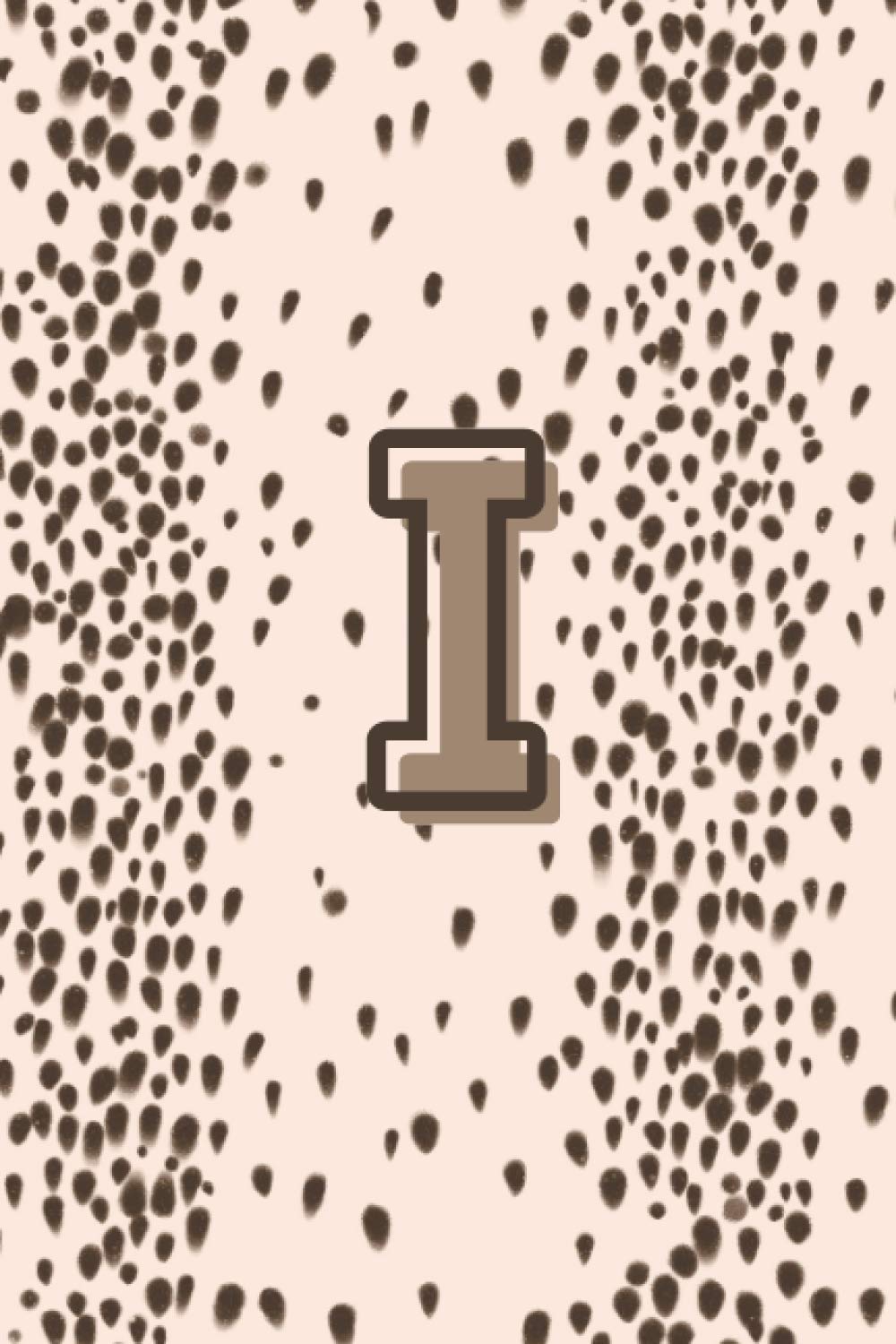 I: Monogram Initial Alphabet Blank Notebook - Dalmatian Print (Blush Pink and Chocolate Brown) Lined Ruled Flexible Journal