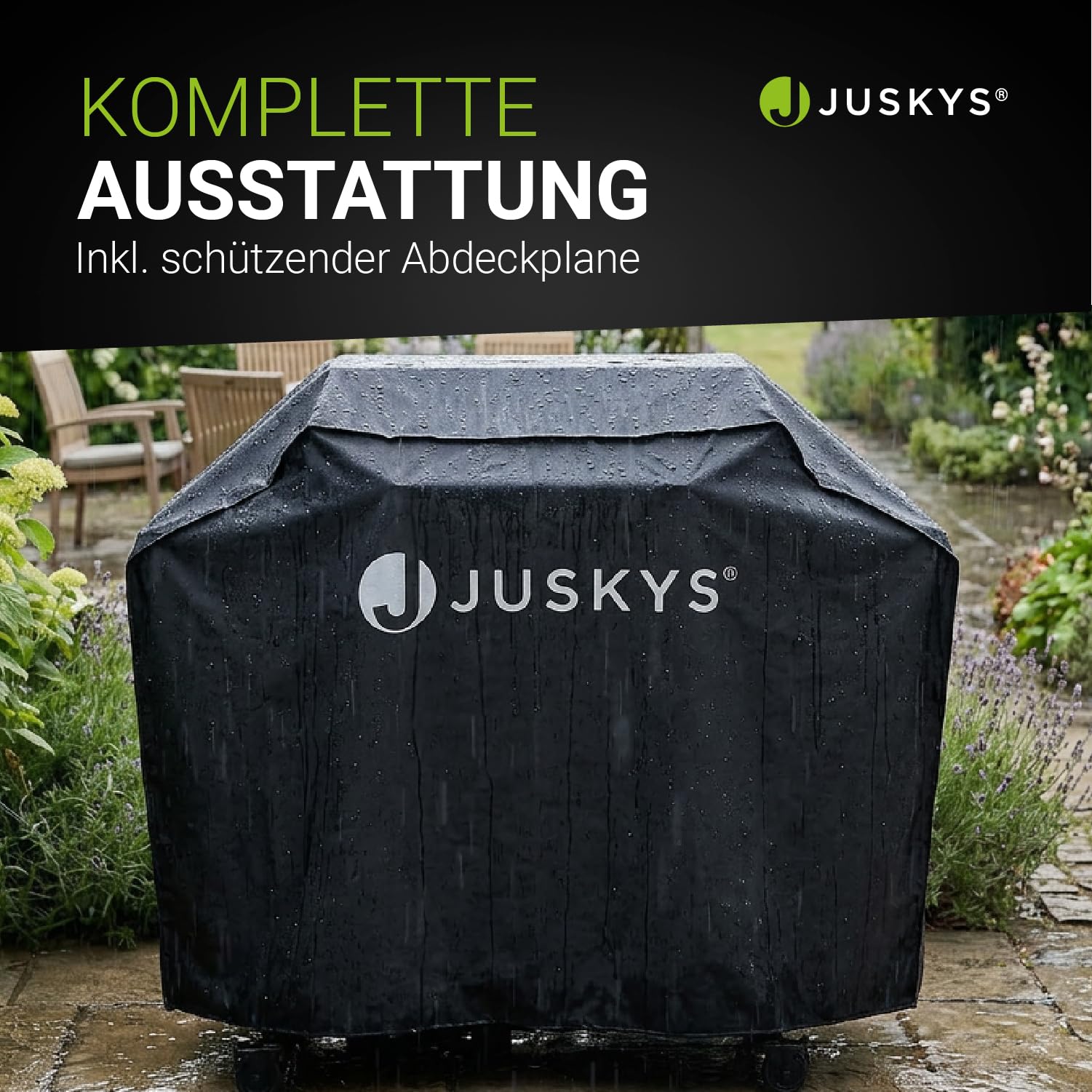 JUSKYS® Gasgrill Tennessee 6+1 – Grillwagen mit 6 Edelstahlbrennern, Seitenkocher, Gusseisenrosten, Glasdeckel mit Thermometer, LED-Knöpfen & Abdeckung