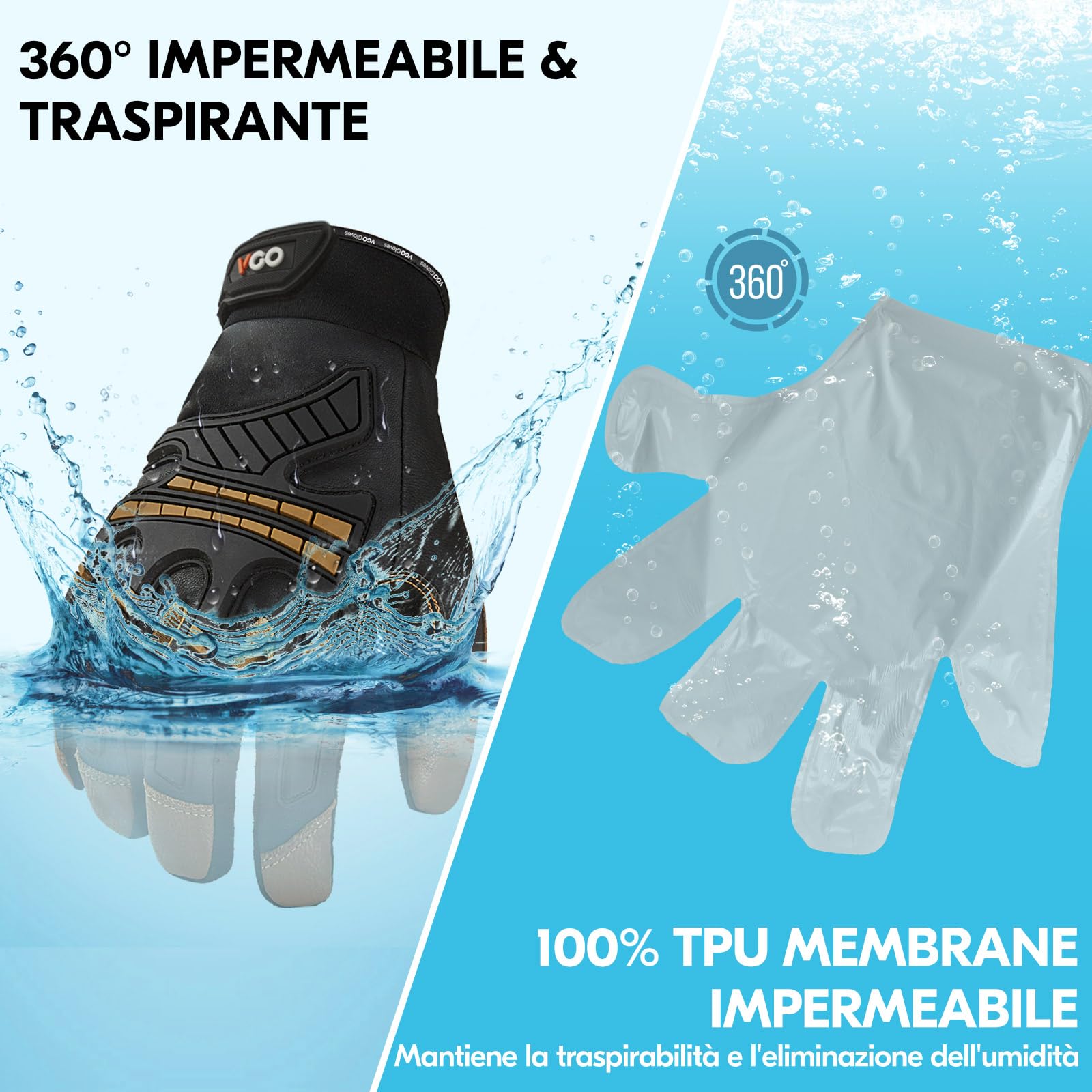 Vgo... Guanti da Lavoro Uomo Invernale Impermeabile da -20℃, Guanti Meccanico Anti-Vibrazione Termici per Lavoro Pesante Edilizia Camionista con Rivestimento Thinsulate-3M (L, marrone 1 paio)