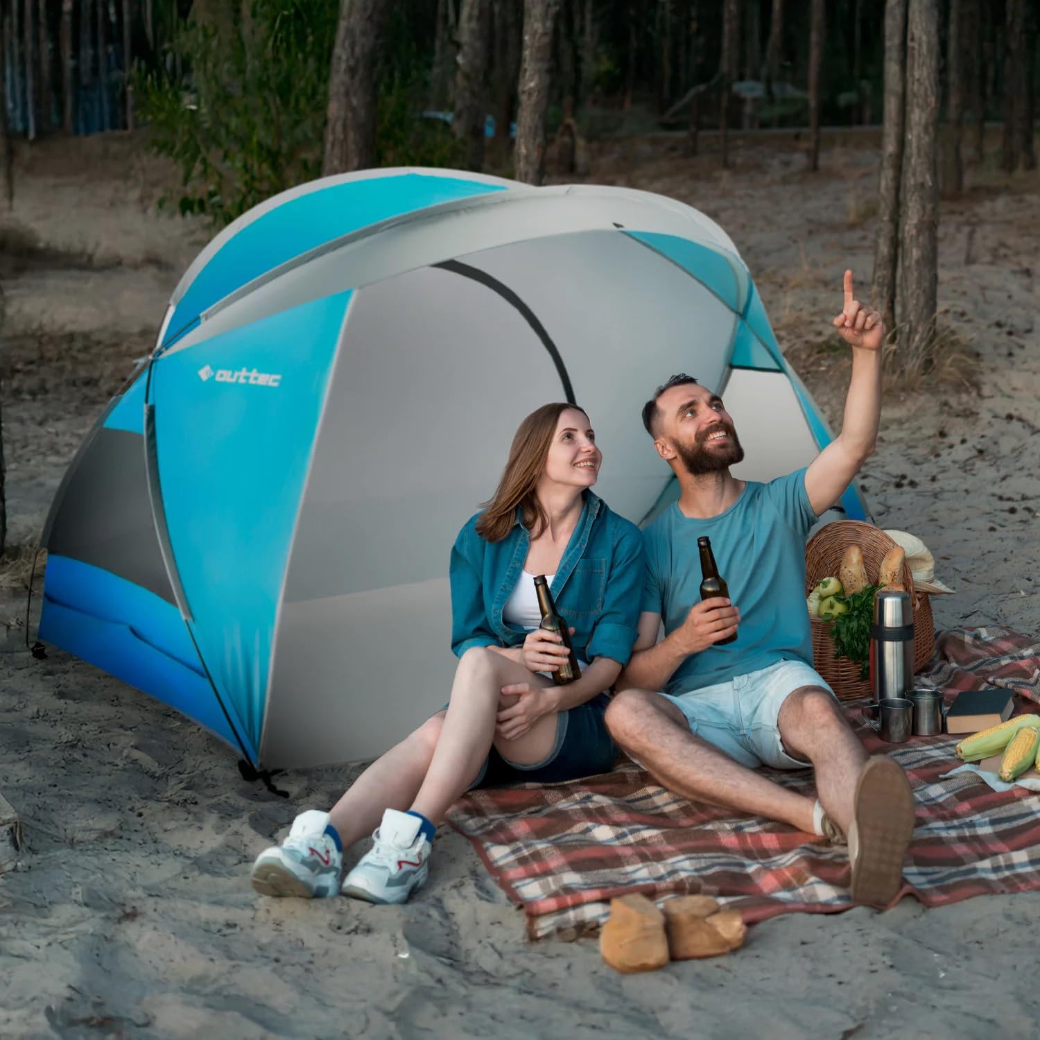 Tente de Plage Pop Up avec Protection UV, Sac de Transport, Anti UV Bébé, pour Famille, Camping, Jardin, Protection Solaire (Bleu)