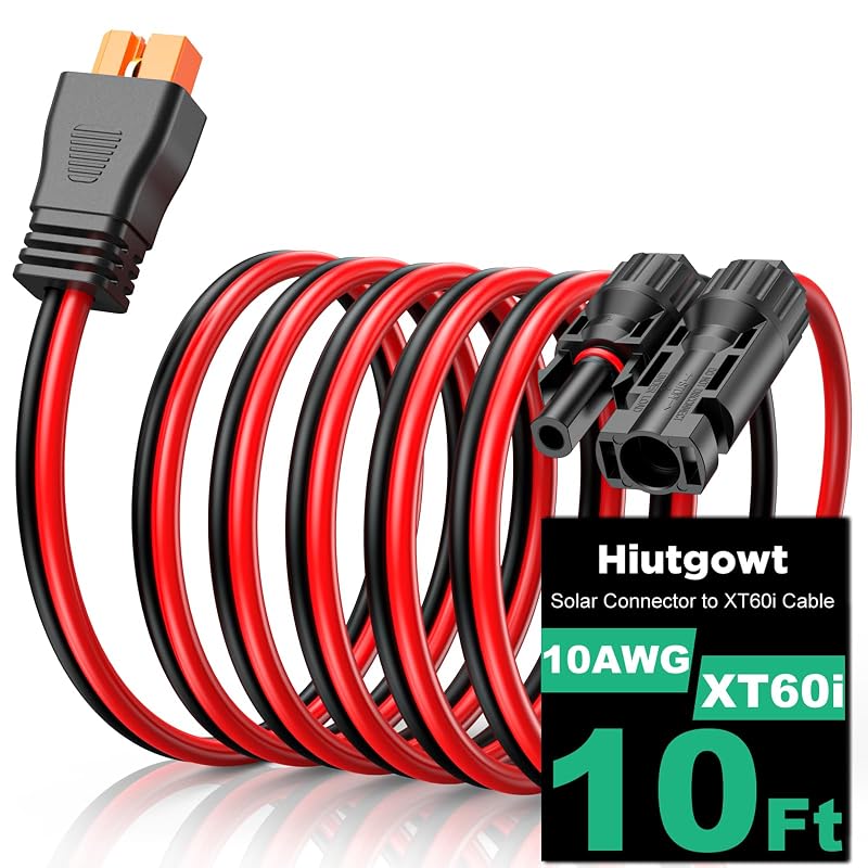 Cabo Solar 10 AWG para XT60i, Cabo de Carregamento Solar com Conector XT60i, 3,05 m, Vermelho e Preto Hiutgowt