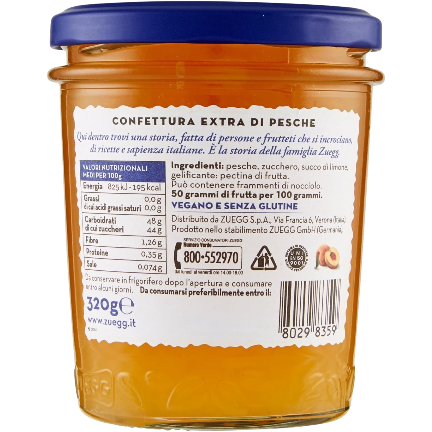 Confettura Extra di Pesche 320 g – Marmellata alla Frutta Dolce e Naturale Ideale per Colazione e Dolci – Variazioni 4/8/12 Pezzi (12 PEZZI)