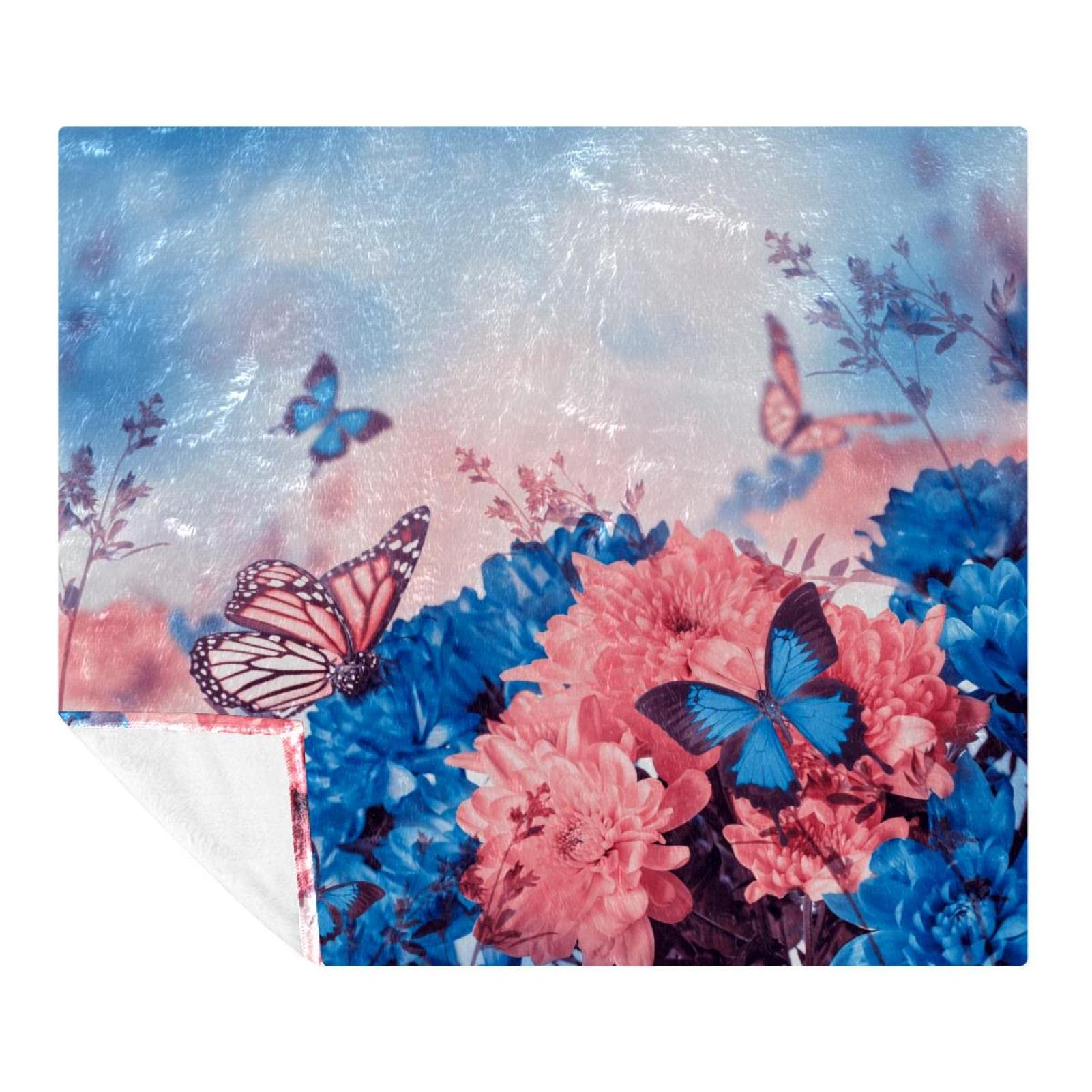 Couverture douce pour canapé et voyage plaid jungle motif papillon 150x200cm