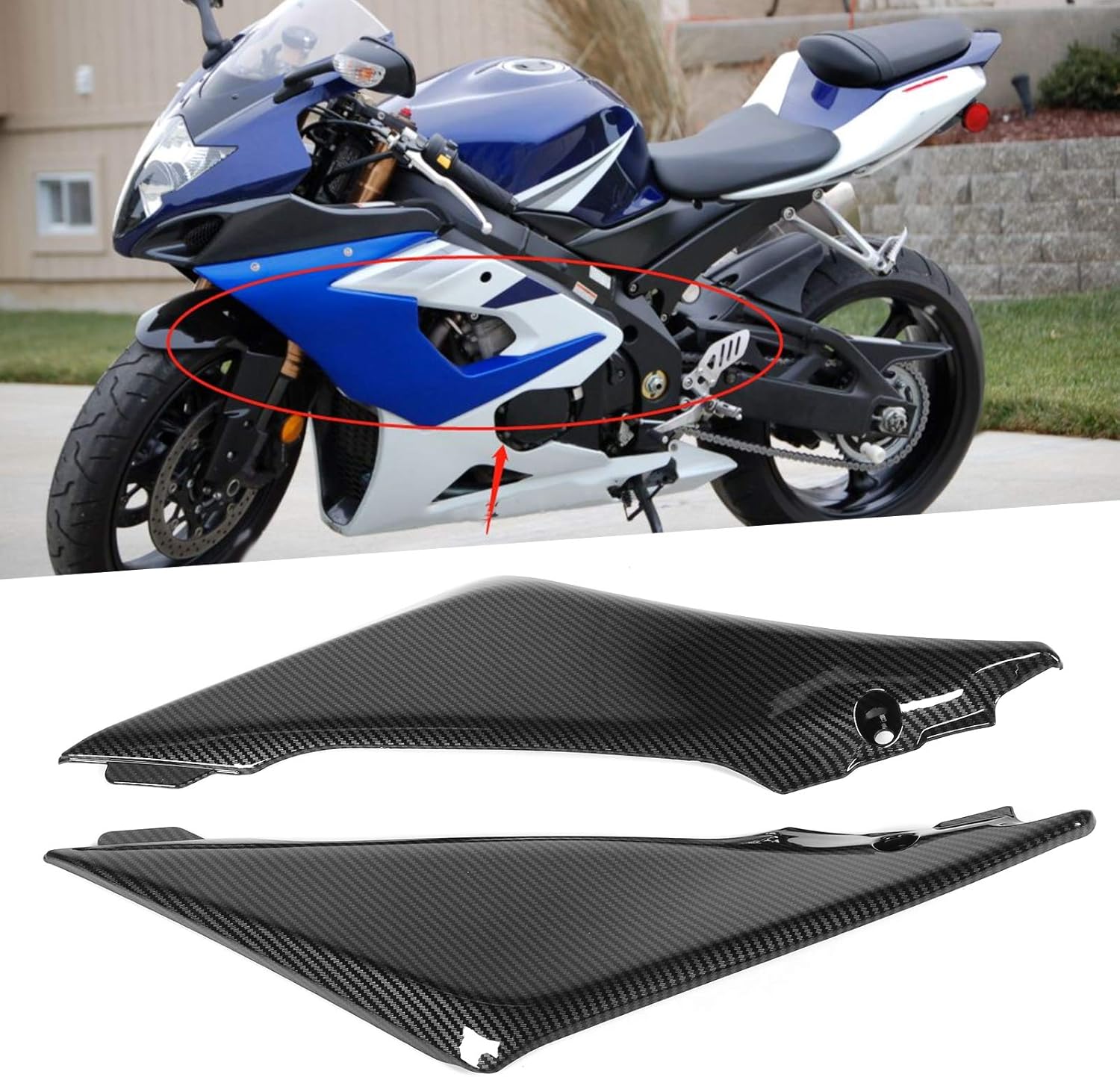 Black Gas Tank Side Cover Panel Gas Tank Side Cover Fairing Cowling Carbon Fiber Style Fit for GSX-R 1000 2005-2006 K5