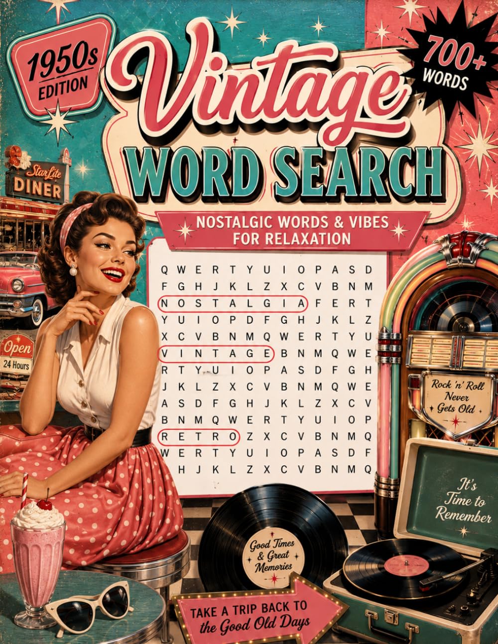 Vintage Word Search: Nostalgic words & vibes for Relaxation | Large print | 1950s Edition.