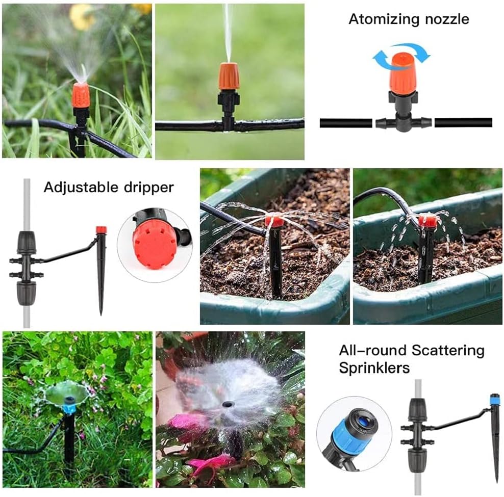 UKAN 137Pcs Greenhouse Micro Drip Irrigation Kit, Misting Plant Watering System, with 226 FT Hose Blank Distribution Tubing, Adjustable Nozzle, Automatic Irrigation Equipment : Patio, Lawn & Garden