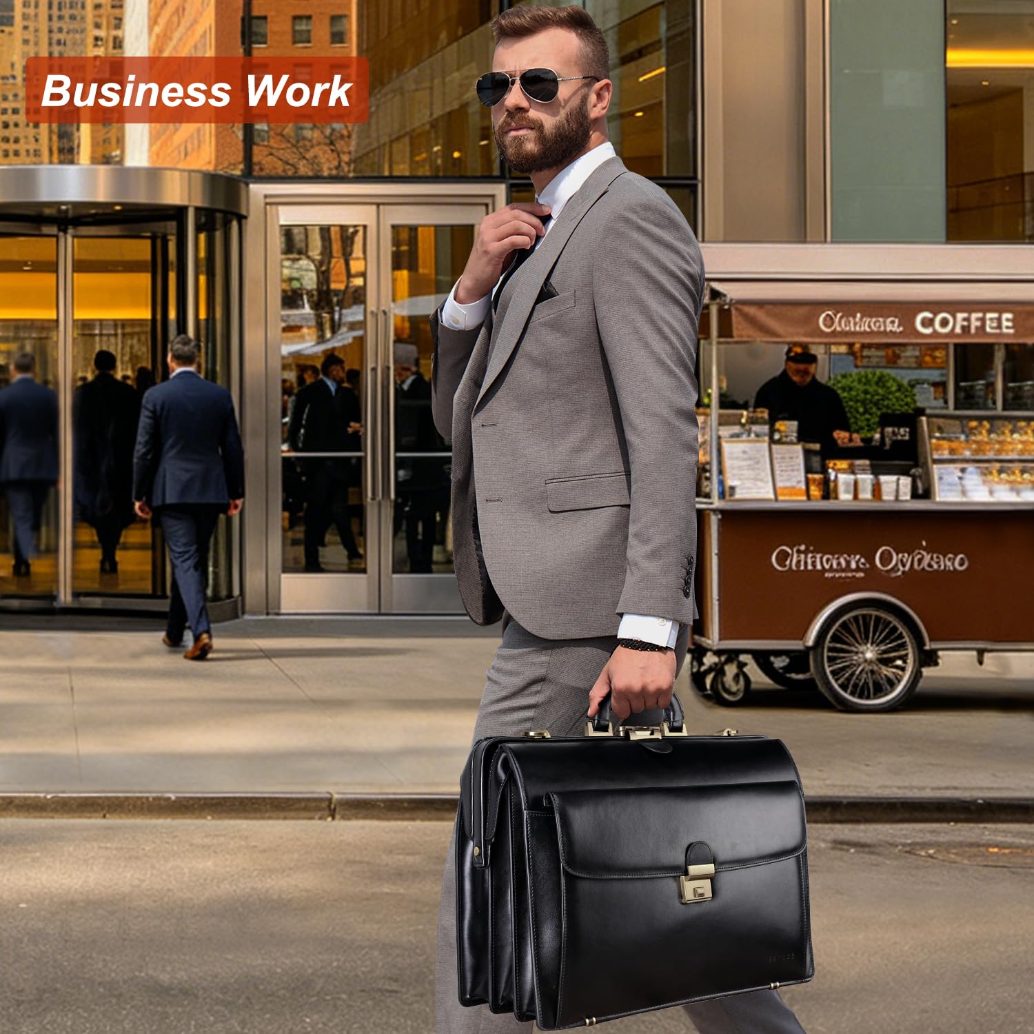 Banuce Cartella in pelle per gli uomini con serratura Avvocato Avvocato Litigator Bag 15.6 Laptop Attache Case Hard Doctor Style Bag