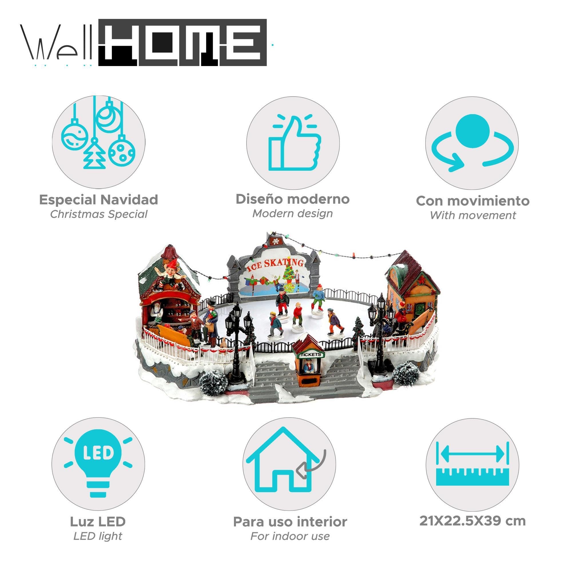 Well Home Patinoire décorative de Noël avec lumières LED et Mouvement 21 x 22,5 x 39 cm