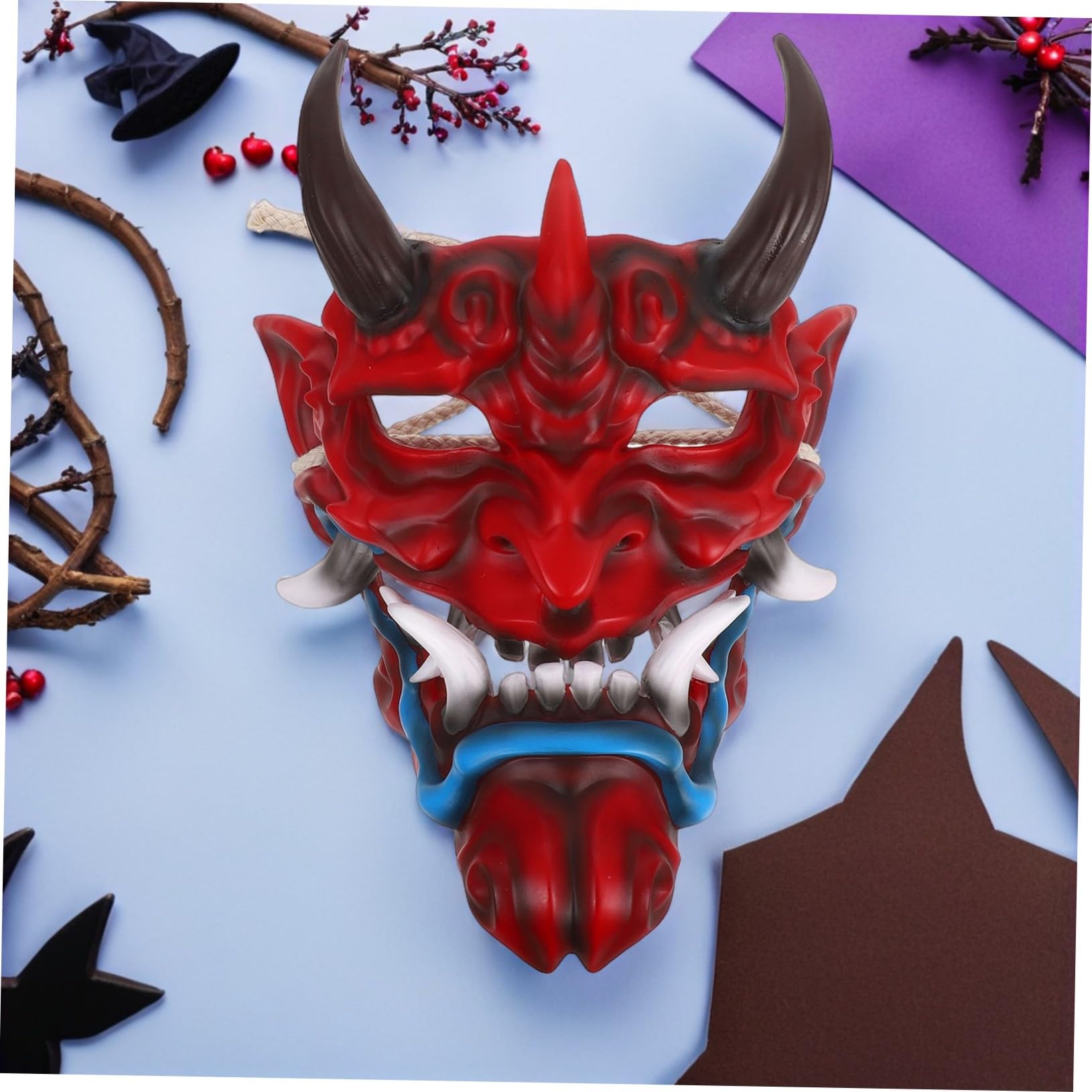 HANABASS Maska Oni Halloween dla Dorosłych Demon Cosplayowy z Realistycznym Wzorem Idealny Maskarady Imprezy Kostiumowe i Tematyczne Wydarzenia