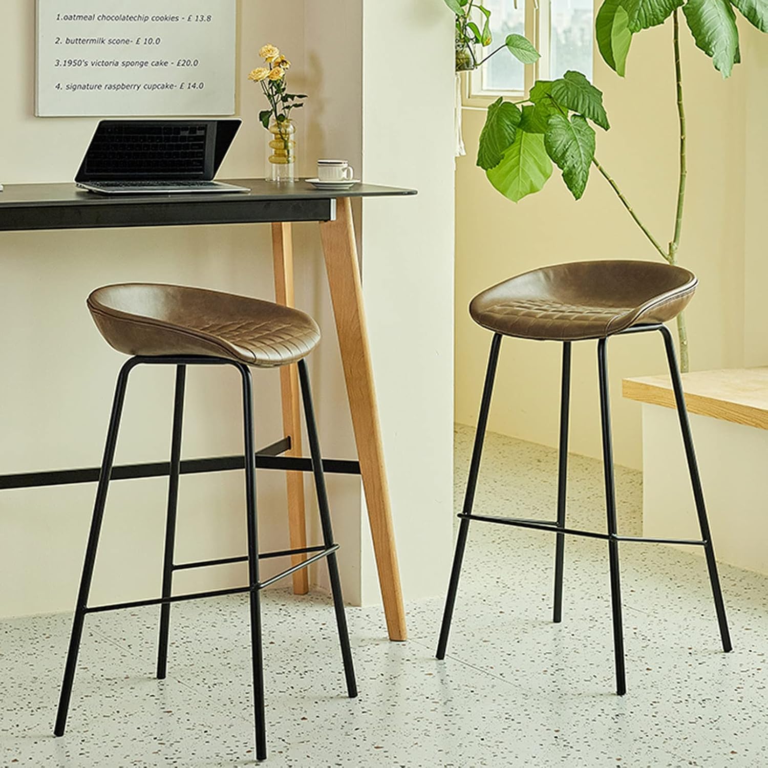Fixed Height High Chair Counter Height Metal Heavy-Duty Barstool with Back and Footrest 300-Pound Capacity for Dorm, Recreation Room or Game Room