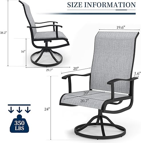 Miniatura 2 de PIZZELLO Juego de 4 sillas giratorias para patio al aire libre con respaldo alto y textileno transpirable, capacidad de 350 libras, juegos de sillas