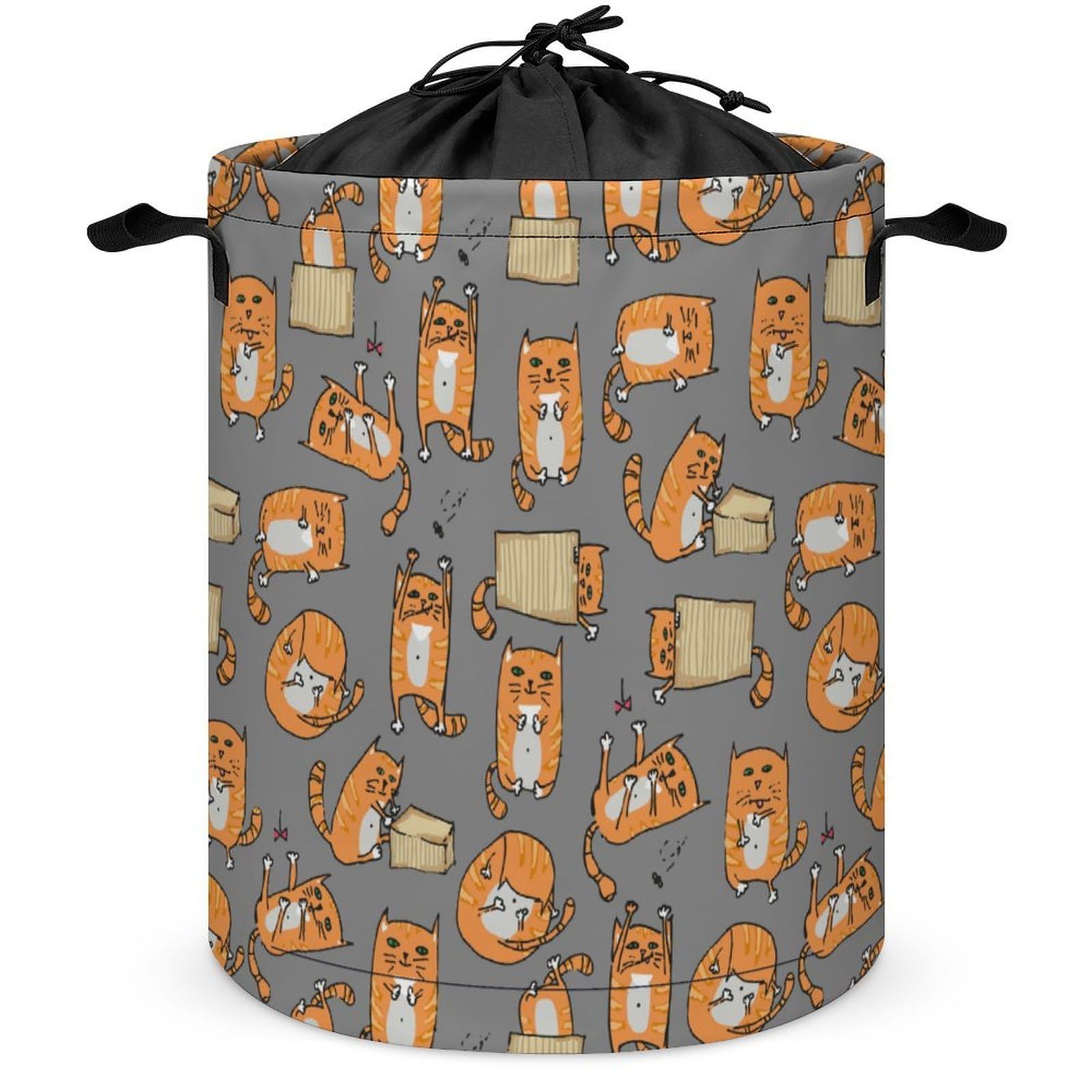Qjjinxior Drawstring Laundry Hamper, Orange Cats Laundry Basket, Washing Basket with Handle