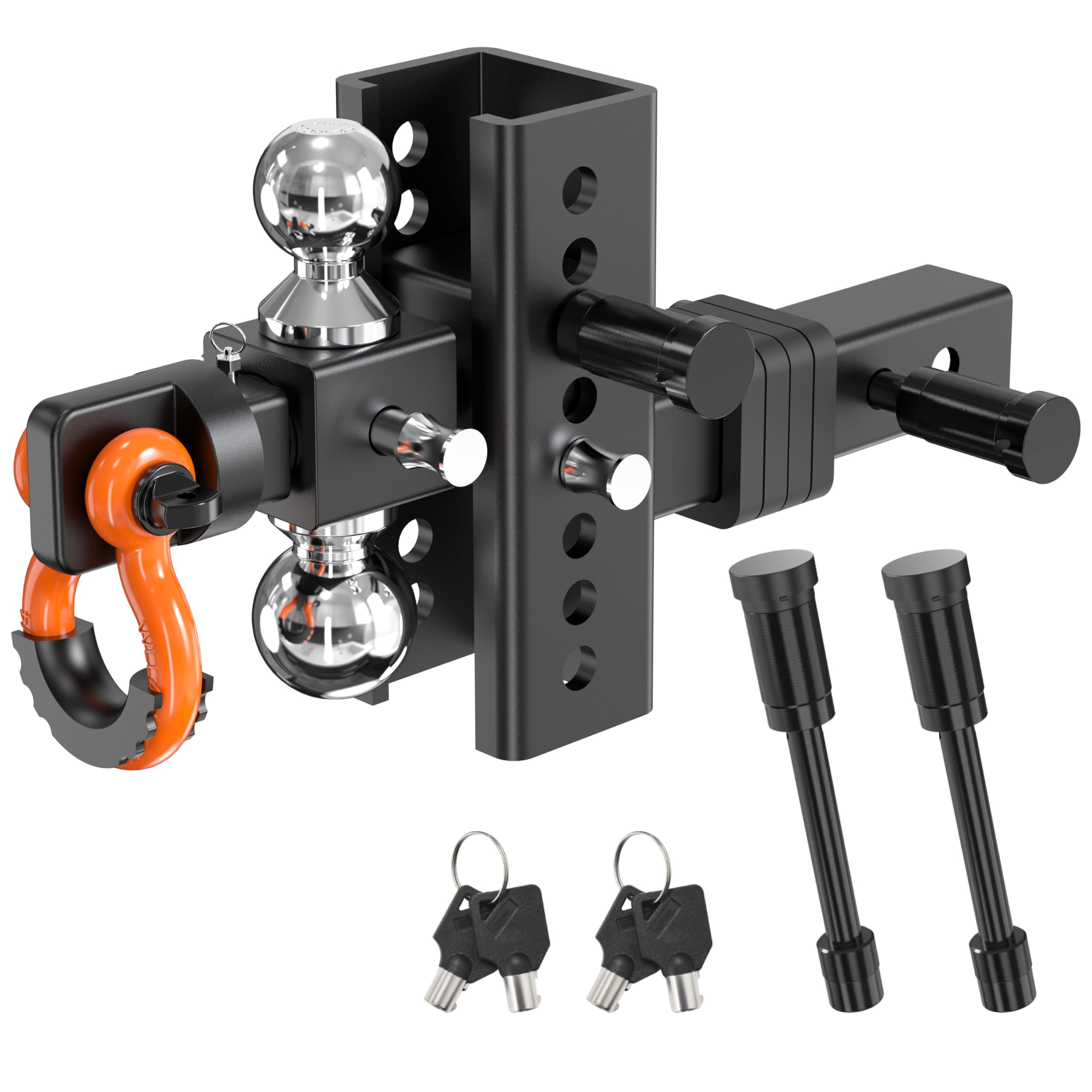 Photo 1 of Adjustable Trailer Hitch for 2 inch Receiver, 2'', 2-5/16'' Heavy Duty 360° Rotating Tow Hitches with D-Shackle, 12,000 lbs GTW, with 2 Anti-Theft Security Lock 4 Silencer Pads