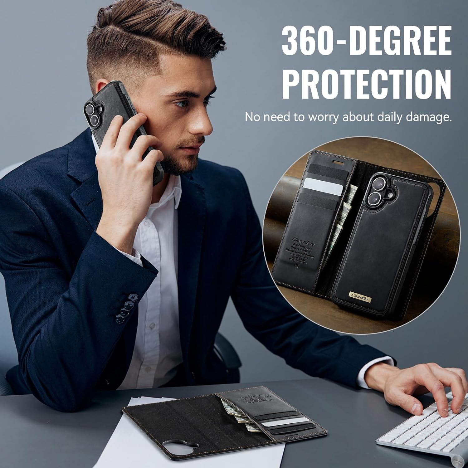 Kowauri Case for iPhone 17, PU Leather Wallet Flip Case with Card Holder RFID Blocking, Magnetic Detachable Shockproof Phone Cover Wireless Charging Compatible for iPhone 17 (6.3 inch), Black - Image 6