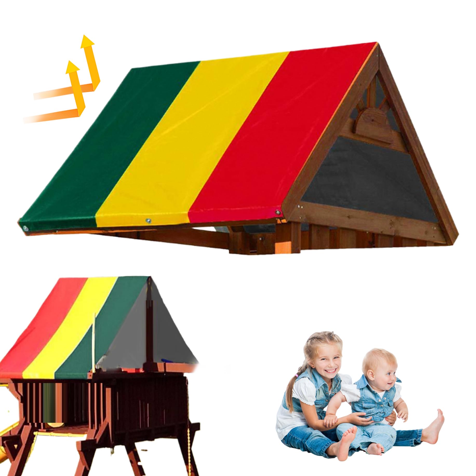 Playset Canopy Replacement, 89x52in Waterproof 210D Oxford Cloth Swing Set Tarp Replacement, UV Protection Playground Roof Canopy for All Season (Colorful)