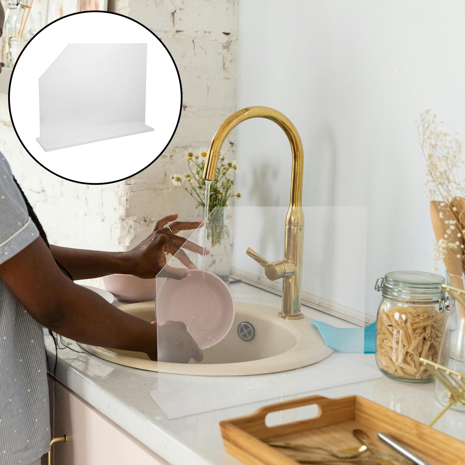 SHINEOFI Paraschizzi per Lavello in Acrilico Trasparente Facile Installazione e Pulizia, per Cucina e Appartamenti