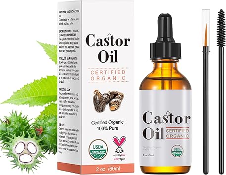 Castor Oil 60ml Organic Cold Pressed 100% Pure Hexane-Free Castor Oil - Eyelash and Eyebrow Moisturizing Oil Castor Oil, Pure Natural Cold Pressed Hair Lotion