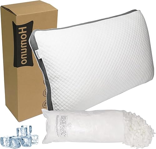 Homuno Almohada refrescante para personas que duermen con calor, almohada de cama de espuma viscoelástica triturada para dormir tamaño Queen, boca