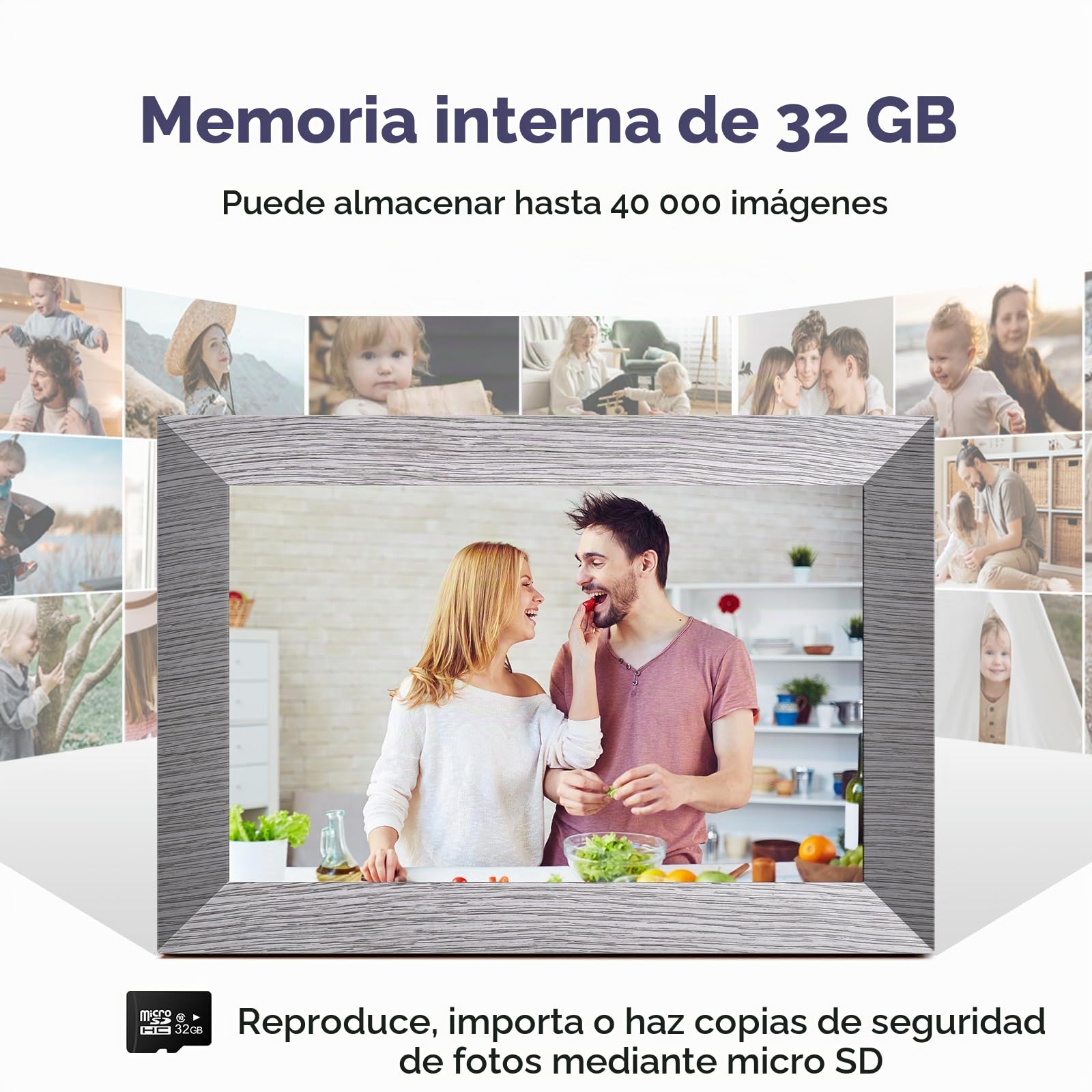 Marco Fotos Digital WiFi de 10.1 Pulgadas, Marco Digital de Fotos Visualización Táctil IPS HD, 32 GB RAM, Función de Rotación Automática, Fácil Configuración para Compartir Fotos/Vídeos via App