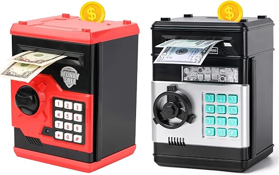 ATM Piggy Bank for Boys Girls, Vcertcpl Mini ATM Coin Bank Money Saving Box with Password, Kids Safe Money Jar for Adults with Auto Grab Bill Slot, Great Gift Toy Bank for Kids