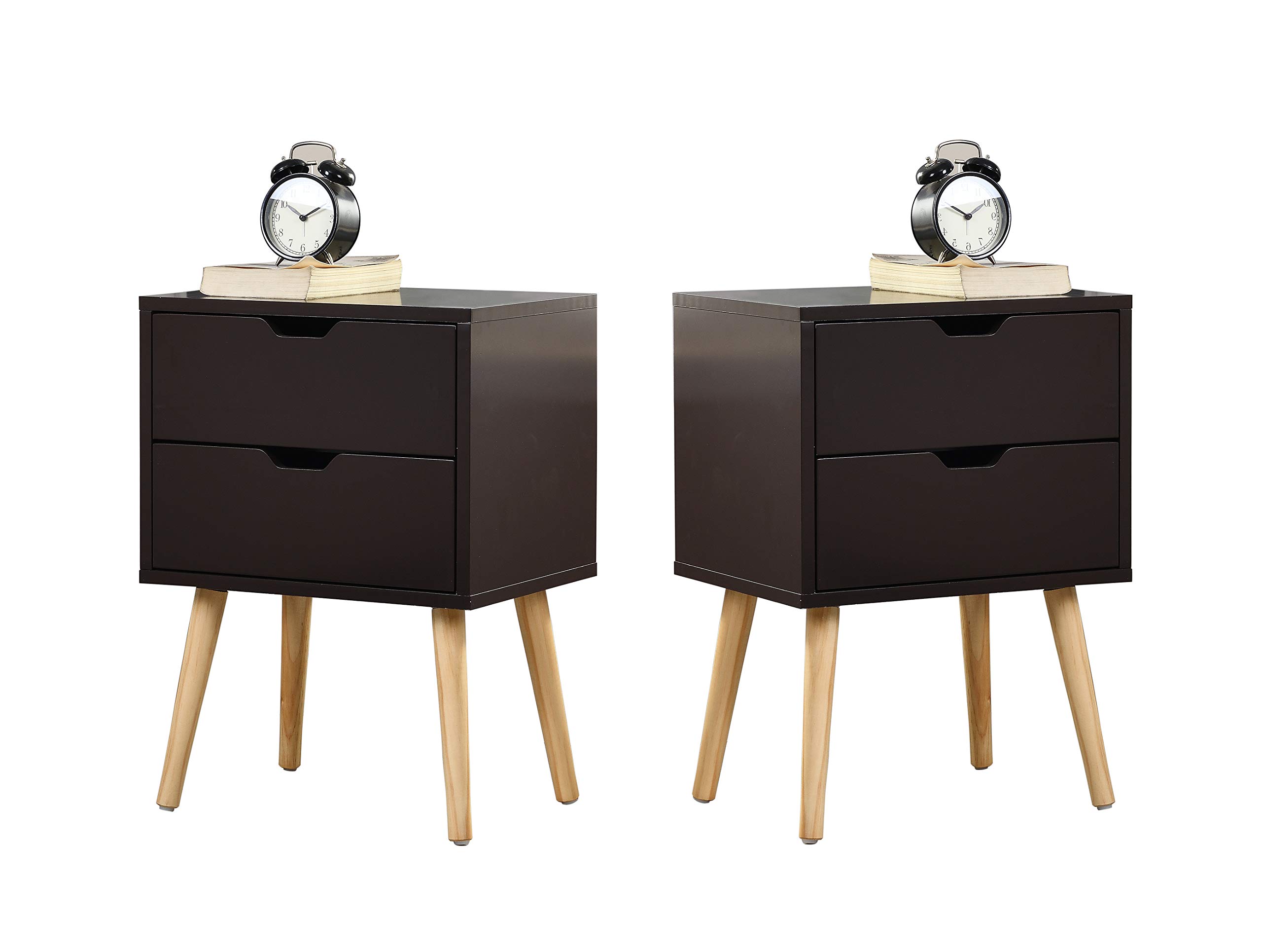 Sweetgo End Side Table Nightstand with Storage Drawer -Fashion Modern Assemble Storage Cabinet Bedroom Bedside -Solid Wood Legs Living Room Bedroom Furniture-Double Drawer Nightstand-Grey (Light Grey)