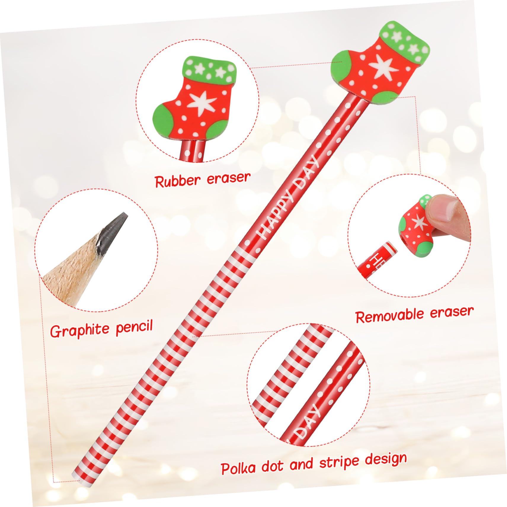 NUOBESTY 5 Set Set Di Matite in Gomma Natalizie Olowek Z Gumka Regalini Compleanno Gomme Da Cancellare Matite Natalizie Sfuse Per Matita Per Di Natale 36 Pezzi*5