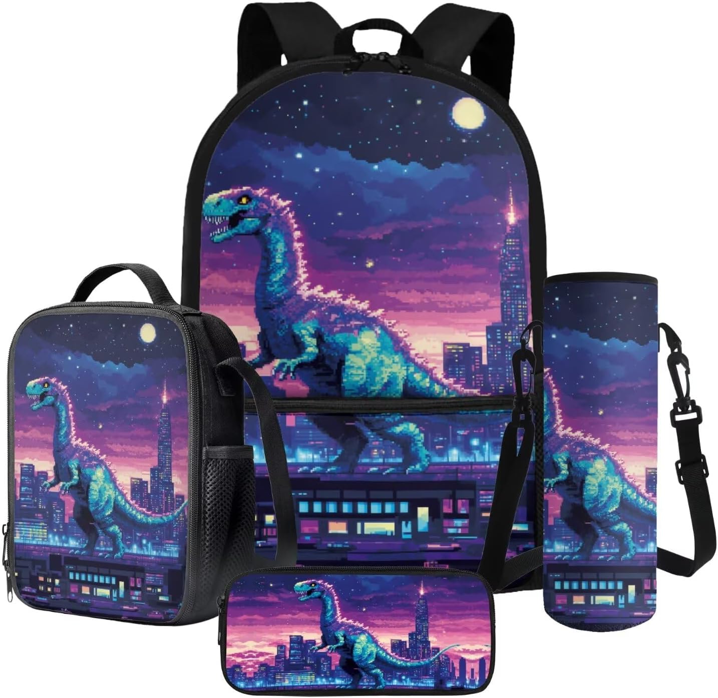 Basketball Fire Galaxy Print Backpack for School with Lunch Bag, Pencil Box, Water Bottle Holder, Travel Bookbag for Kids, Middle Elementary School Bookbags with Adjustable Strap