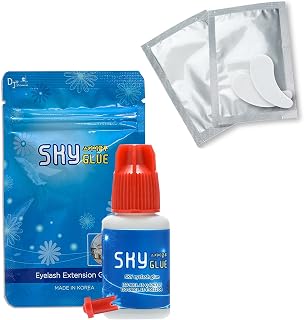 Sky Glue 1 Bottle Long Retention Eyelash Extensions Glue Sky S+ 5ml Professional Black Eyelash Extension Adhesive 1-2s Fast Drying 6-8 Weeks Lasting time by KBS with 2 Eyepatch (OneTwo Pack)