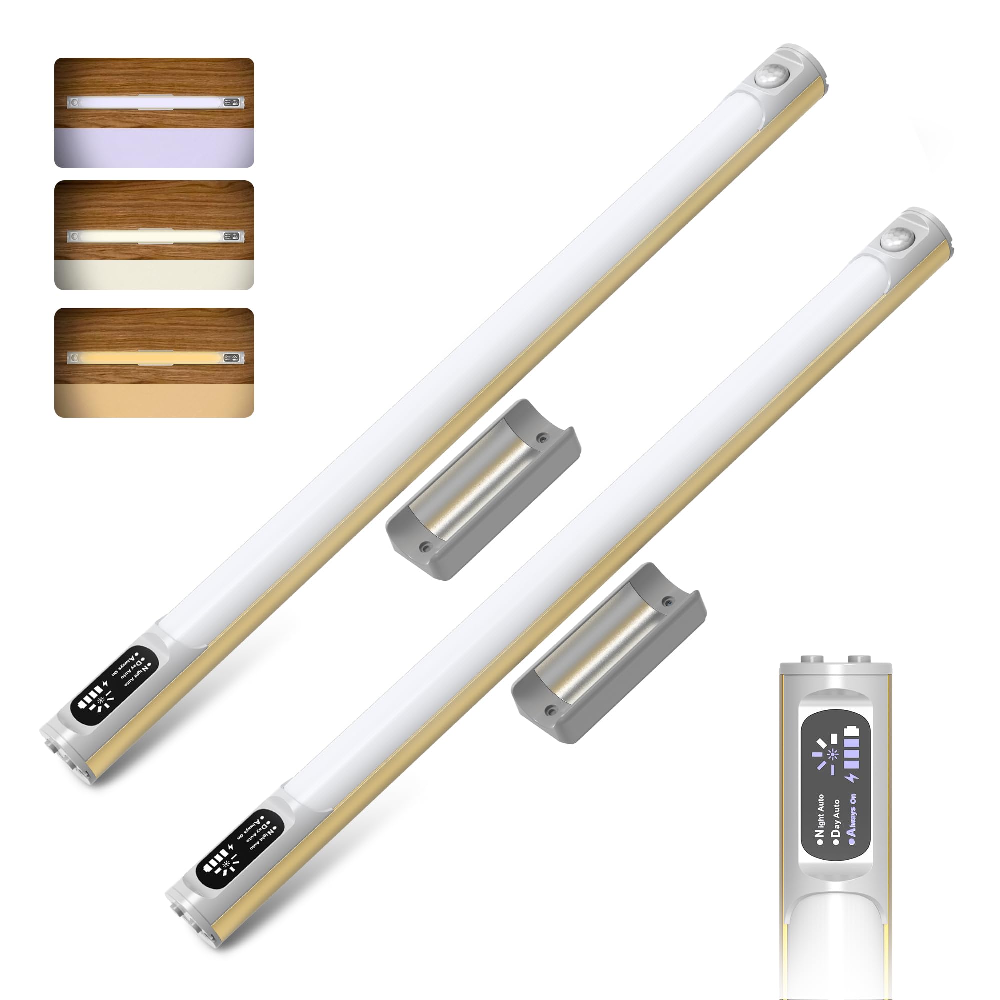 COLIJOY 64 LED Under Cabinet Lights, 3 Color Dimmable Motion Sensor Indoor Closet Lights, 3600mAh Rechargeable Under Counter Light for Kitchen, 14 Inch Wireless Battery Operated Night Lighting