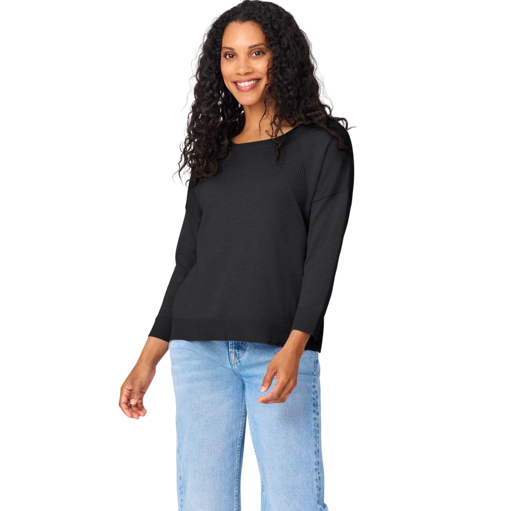 Cable Gauge Button Back Rib Knit Sweater Relaxed Drop Shoulder Knit Top