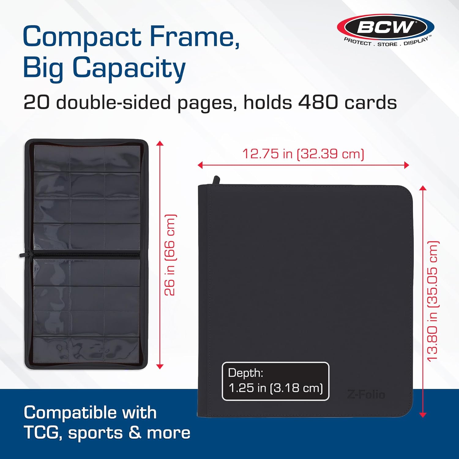 BCW 12-Pocket Zipper-Folio LX Trading Card Binder (Black) | Card Collection Binder with 480 Card Capacity | Archival Safe Pages | Secure Wrap-Around Zipper | Pocket Trading Card Holder Album