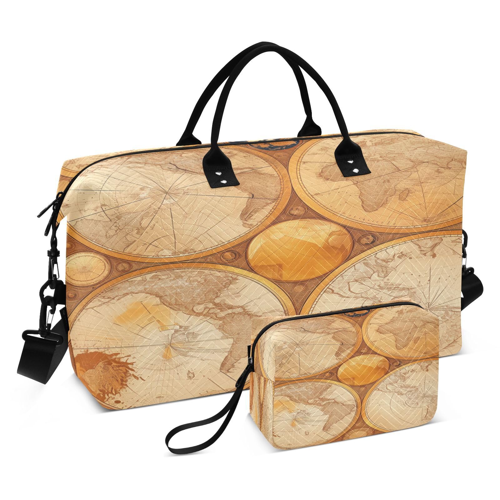 Antica Mappa Del Mondo Vintage Borsone da Viaggio Borsa da Palestra Borsa da Weekend con Borsa da Toilette per Ragazze Uomin