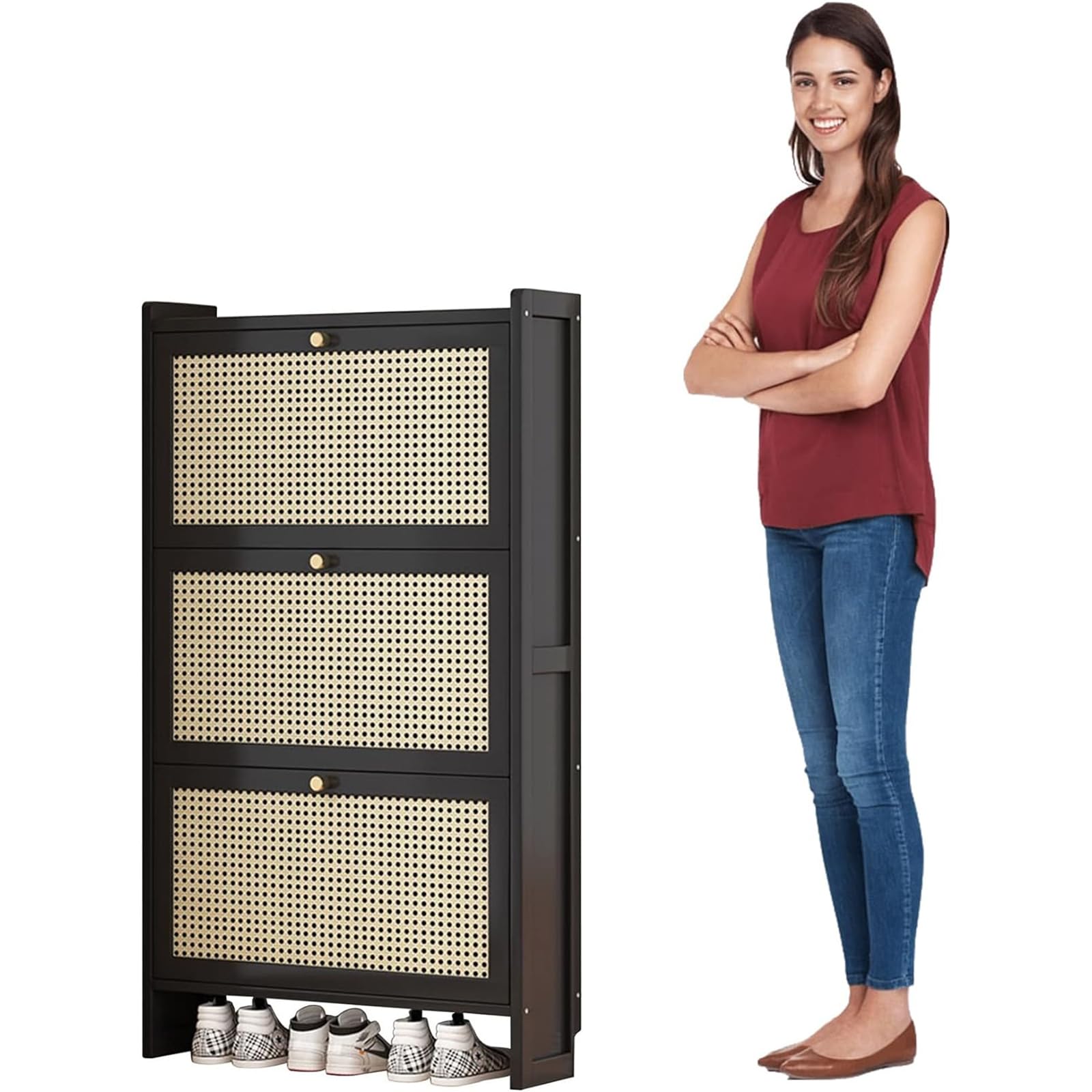 Meuble à chaussures en rotin pour entrée accueillante et couloir parfaitement ordonné