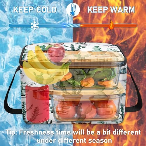 Miniatura 6 de QsirBC Bolsa de almuerzo aislada con diseño de plantas en maceta de cactus para mujeres, bolsa de almuerzo cuadrada para adultos y hombres, lonchera