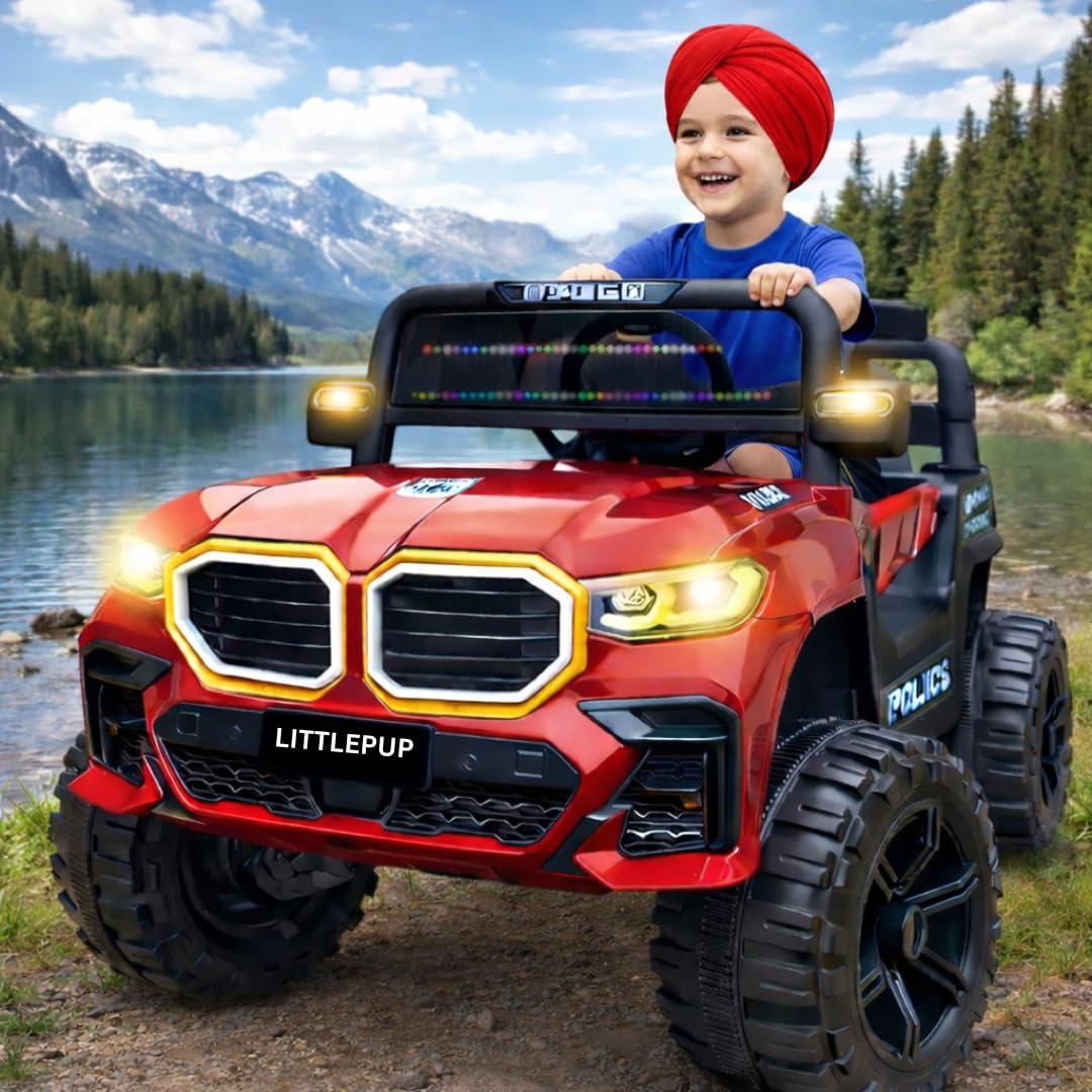 Little Pup Kids 4x4 Off-Road Electric Ride-On Jeep | Big Size Battery Operated Car with LED Lights, Music & Safety Belt | Ride-On Toy for Boys & Girls (1–6 Years)
