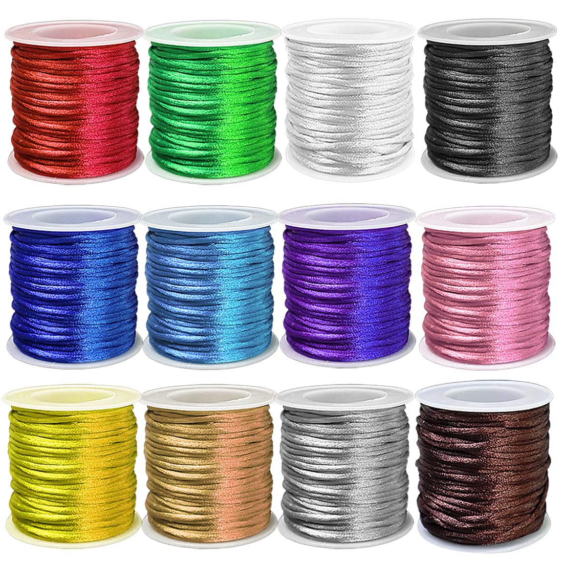 Suo Long Bracelet String for Bracelet Making 2mm Thin Friendship Bracelet Thread 12 Rolls for Jewelry Making,Satin Trim Cord for Kumihimo,Beading,Lanyard,Necklace Chinese Knot Craft Strings