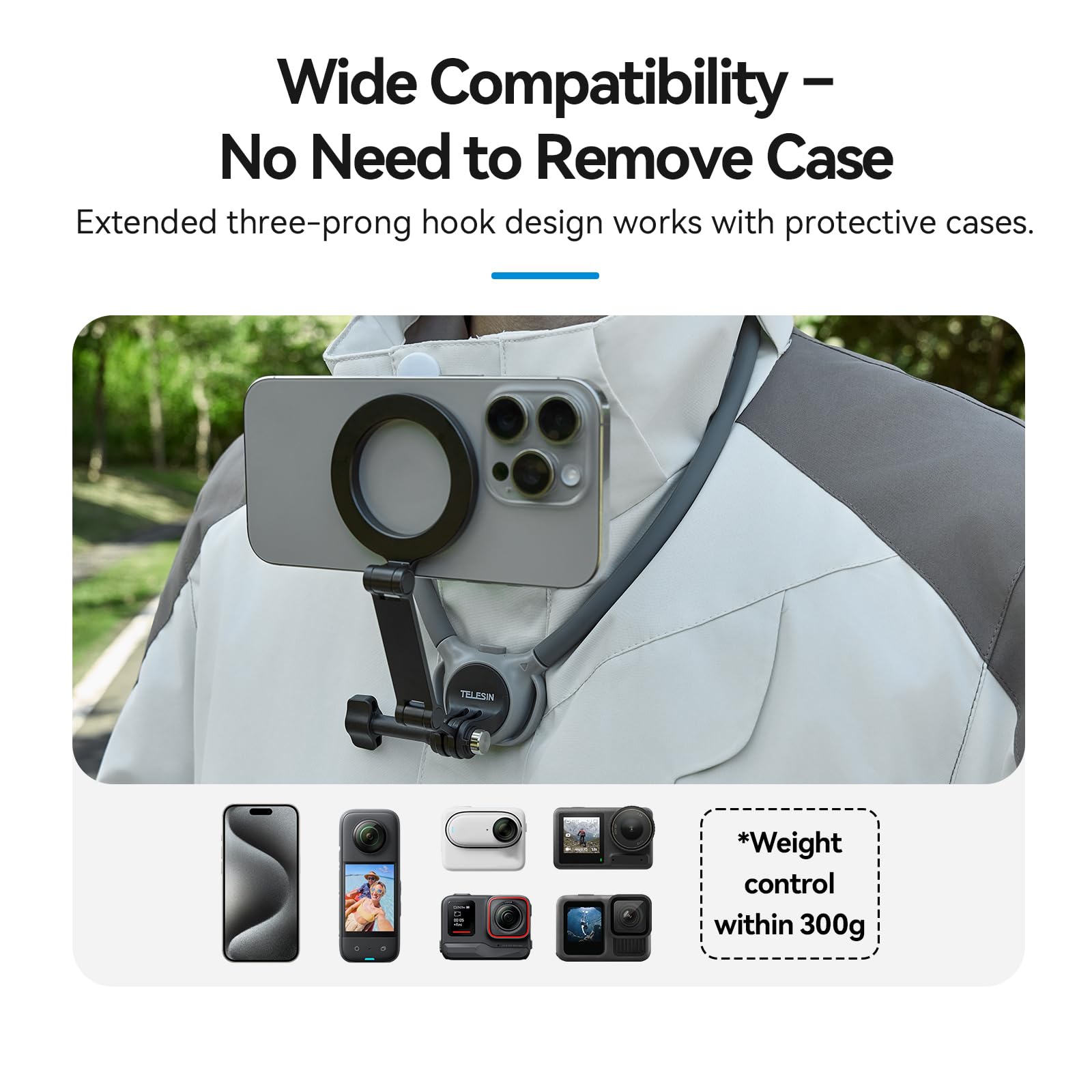 TELESIN SE 2.0 zestaw uchwytów na szyję, magnetyczny uchwyt na telefon do iPhone 16 15 14 Samsung Android, elastyczny uchwyt POV do Go Pro Hero DJI Osmo Insta360 z filmami pod wieloma kątami,