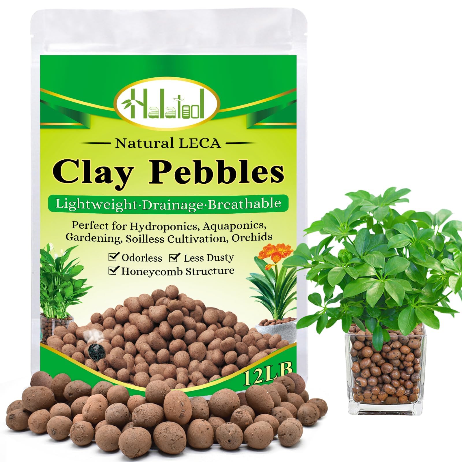 Halatool Galets d'argile biologique de 4 à 16 mm pour plantes - Galets d'argile hydroponique - Pour culture hydroponique, jardinage, drainage, décoration aquaponie - 5,4 kg