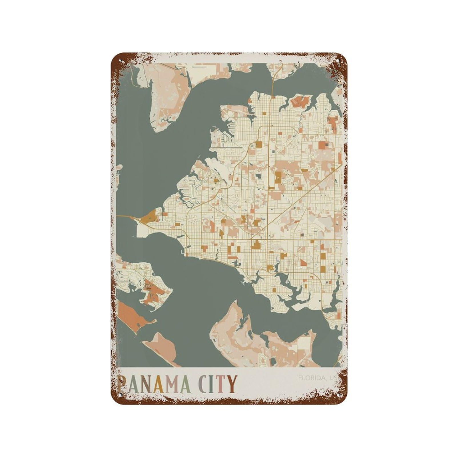 xiaoxiaoshen Panama City Map Florida Travel Gift Boho Wall Decor Art Metal Tin Poster Modern Home Decor Art Home Bar Shop Decorations Vintage Sign 30x20cm